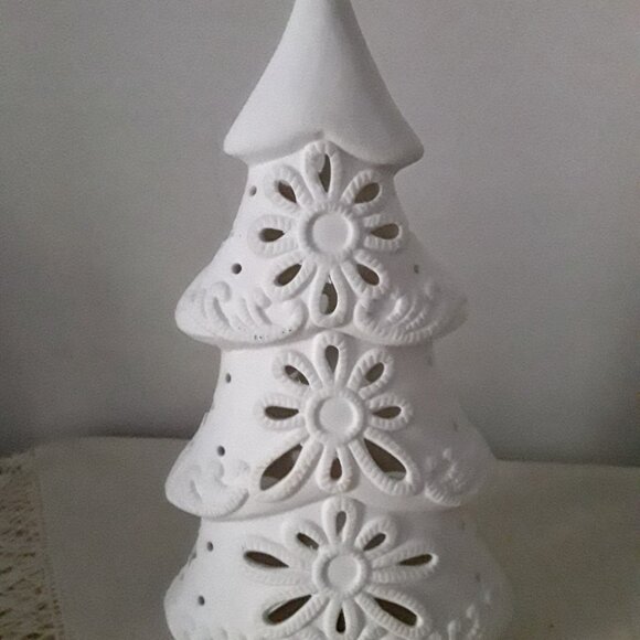 White Bisque Lighted Christmas Tree - Battery Operated - Picture 2 of 4